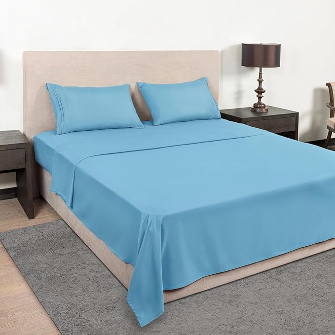 Mejoroom Twin Sheet Set - Hotel Collection Twin Sheets - Bedding Sheets & Pillowcases with Deep Pocket Fitted Sheet, Breathable, Wrinkle & Fade Resistant - 3 Piece(Denim Blue)