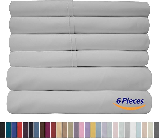 Sweet Home Collection 6 Piece 1500 Supreme Collection Brushed Microfiber Deep Pocket Sheet Set-2 Extra Pillow Cases, Great Value, Rv Short Queen, Silver