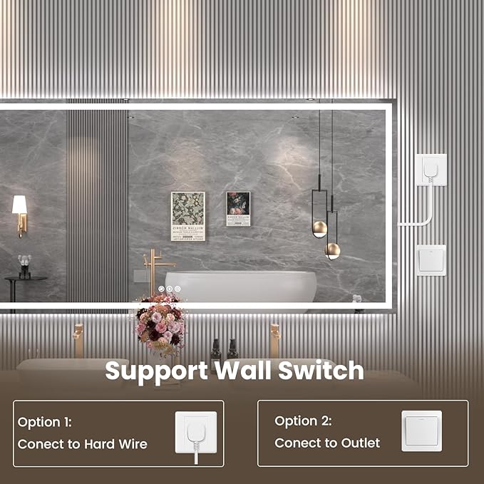 84"X32" LED Bathroom Mirror with Front Lights and Backlit, Anti-Fog, Dimmable, Shatter-Proof Tempered Glass, Lighted Bathroom Vanity Mirror for Wall with 3 Colors, Memory Function