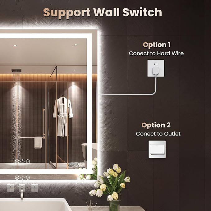 30"X36" LED Bathroom Mirror with Front Lights and Backlit, Anti-Fog, Dimmable, Shatter-Proof Tempered Glass, Lighted Bathroom Vanity Mirror for Wall with 3 Colors, Memory Function