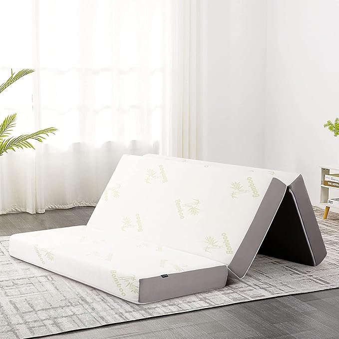 Inofia Folding Mattress, 6 Inch Trifold Memory Foam Mattress with Ultra Soft Removable Cover, Non-Slip Bottom & Breathable Mesh Sides, Foldable & Portable - Cot Size (75" x 31" x 6")