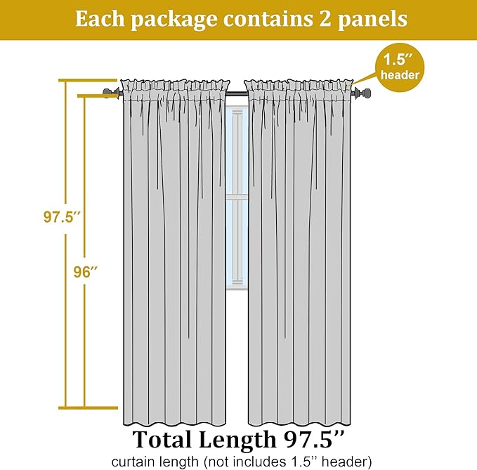 OWENIE Blue Sheer Curtains 96 Inch Long 2 Panels Set, Light Filtering Rod Pocket Soft Clear Sheer Curtain for Bedroom/Living Room, 2Pcs, Each 42" W x 96" L, Royal Blue