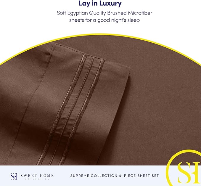 Twin XL Sheets - Breathable Luxury Sheets with Full Elastic & Secure Corner Straps Built In - 1800 Supreme Collection Extra Soft Deep Pocket Bedding Set, Sheet Set, Twin XL, Brown