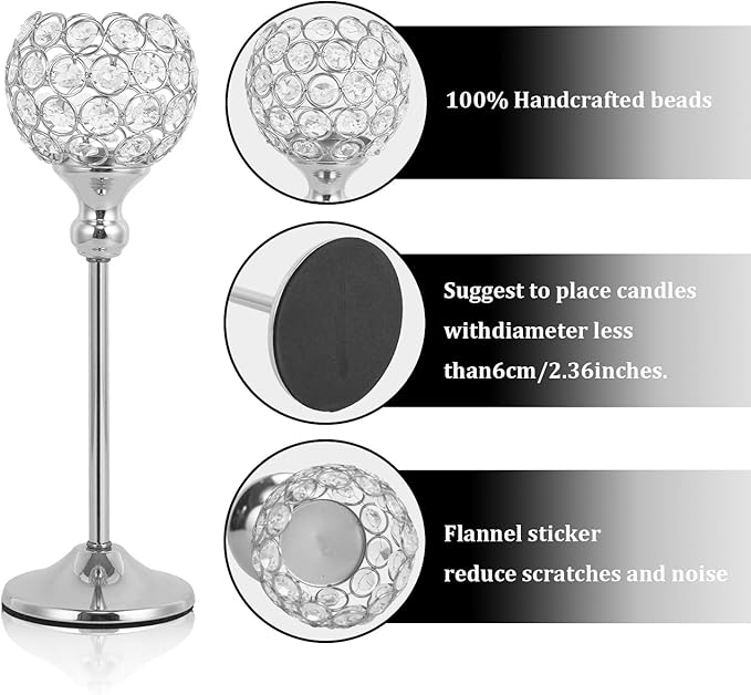 VINCIGANT 8PCS Crystal Candle Holders for Table Centerpiece,Bling Decor Gold Vases for Centerpieces Votive Crystal Candle Holders for Dinner Table Room Party Rhinestone Decorative