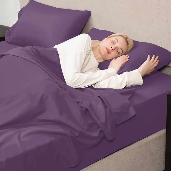 Mejoroom King Size Bed Sheet Set - Hotel Luxury 1800 Bedding Sheets & Pillowcases - 16" Deep Pocket Fitted Sheet, Soft, Breathable, Wrinkle & Fade Resistant - 4 Piece(King, Purple)