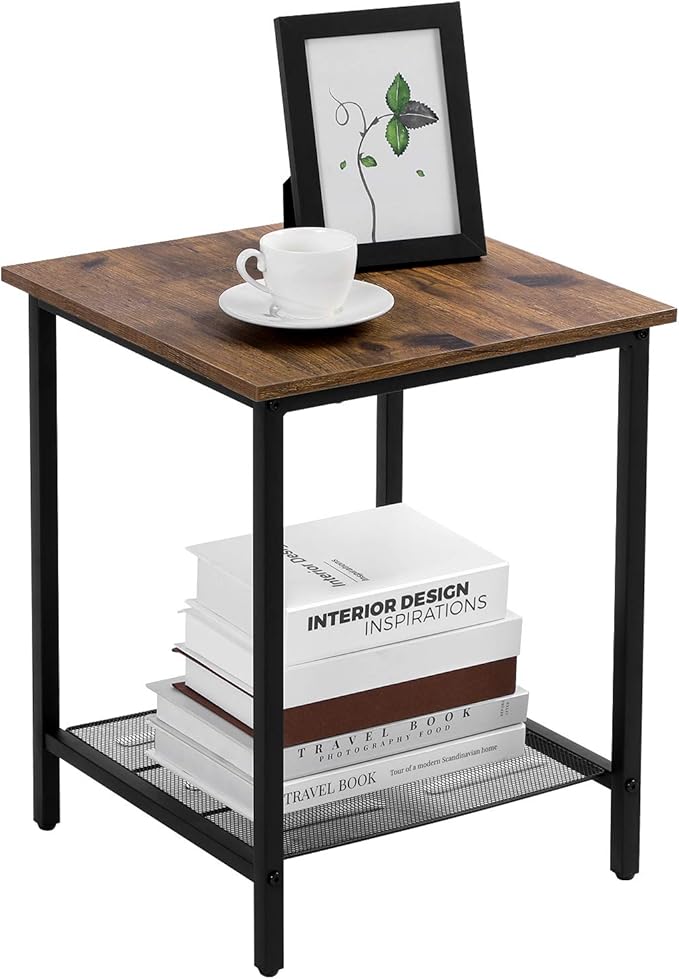 VASAGLE End Table,2-Tier Nightstands Side Table Night Stand Bedside Desk for Small Space in Living Room, Bedroom, , Steel Frame, Easy Assembly, 1 Pack, Chestnut Brown and Black, ULET202B07
