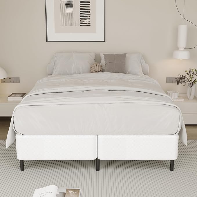 7 Inch Queen Box Spring, Split Design for Easy Setup in Apartments, Heavy Duty Steel Frame, Non-Slip Mattress Base Fabric Cover, Noise Free