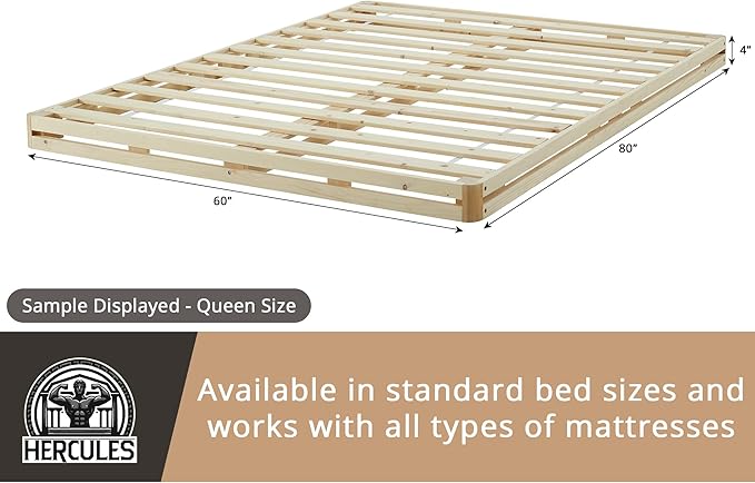 Hercules 4 Inch Low Profile Foundation Mattress Box Spring Replacement, Twin