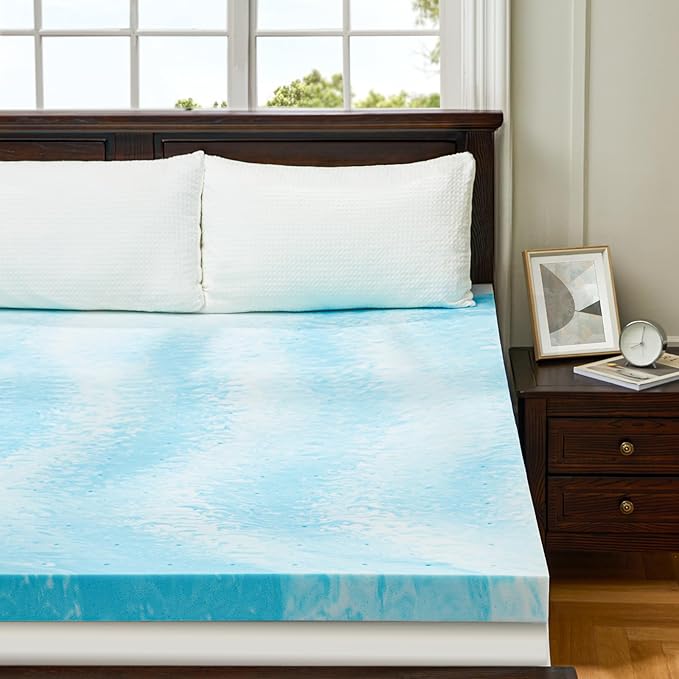 PERLECARE 3 Inch Twin XL Memory Foam Mattress Topper, Cooling Gel Infused Mattress Pad, Ventilated Bed Topper for Pressure Relief, CertiPUR-US Certified, Dorm Room Essentials, Blue