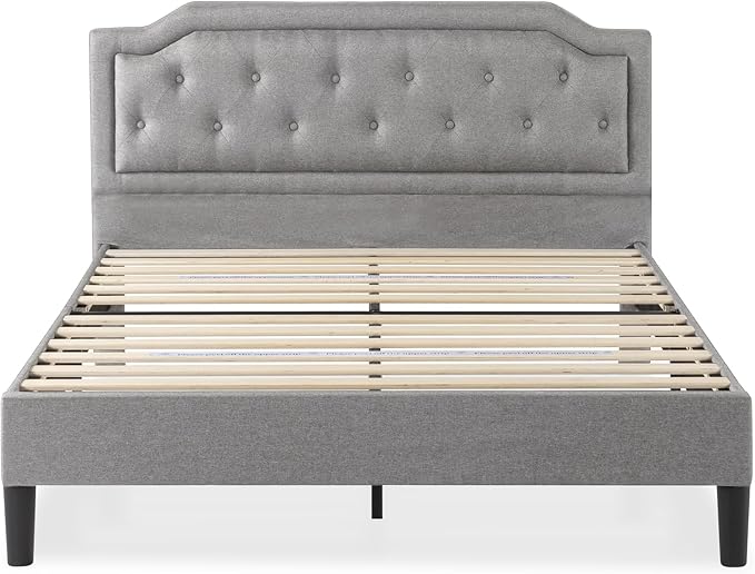 Zinus Kellen Upholstered Scalloped Platform Bed Frame, Mattress Foundation, Wood Slat Support, No Box Spring Needed, Eco Friendly WonderBox (TM), Easy Assembly, Dark Grey, King
