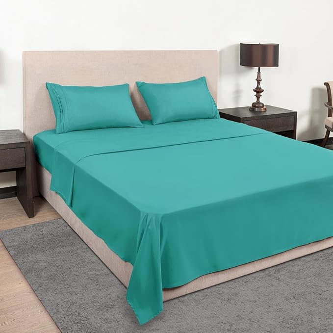 Mejoroom Twin Sheet Set - Hotel Collection Twin Sheets - Bedding Sheets & Pillowcases with Deep Pocket Fitted Sheet, Breathable, Wrinkle & Fade Resistant - 3 Piece(Teal)
