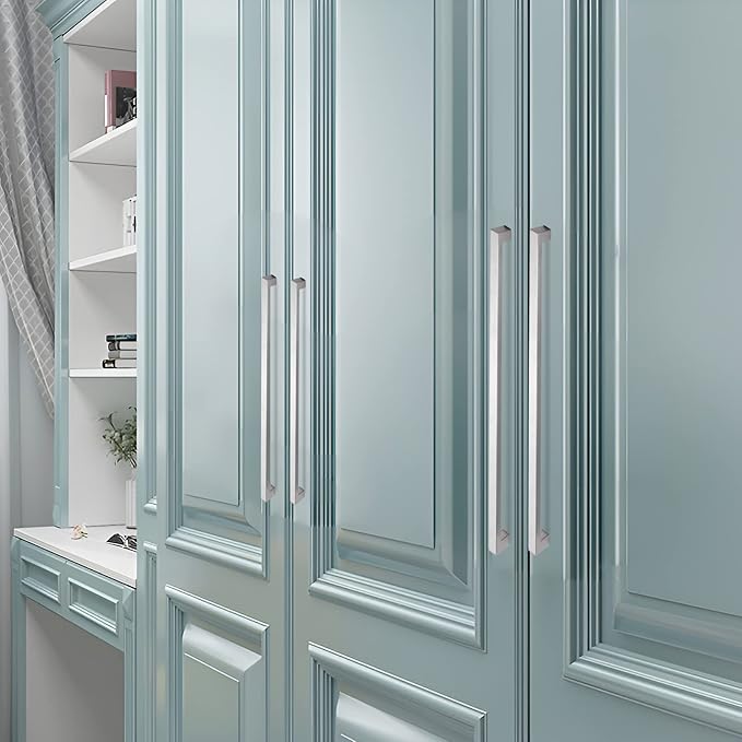 Cabinet Pulls Brushed Nickel Cabinet Handles Square Drawer Pulls, 5 Pack 18 Inch Stainless Steel Kitchen Door Cupboard Cabinet Handles, Cabinet Hardware Drawer Handles, 458mm Hole Centers