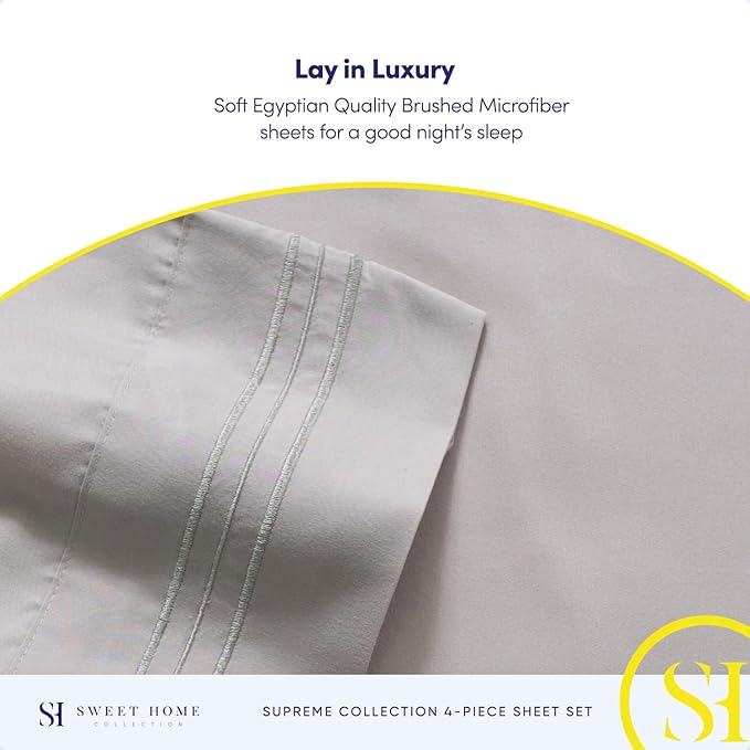 King Size Sheets - Breathable Luxury Bed Sheets with Full Elastic & Secure Corner Straps Built In - 1800 Supreme Collection Extra Soft Deep Pocket Bedding, Sheet Set, EXTRA DEEP pocket - King, Silver