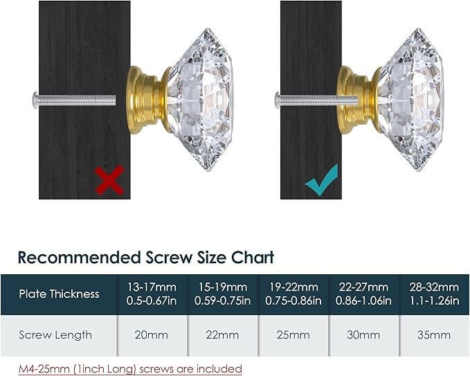 Tomorotec 12-Pack 40mm White Crystal Glass Cabinet Drawer Pull with Gold Base for Modern & Classic Styles, Easy-to-Install Elegant Home Decor Upgrade with Durable Hardware for Vanity, Wardrobe, Desk