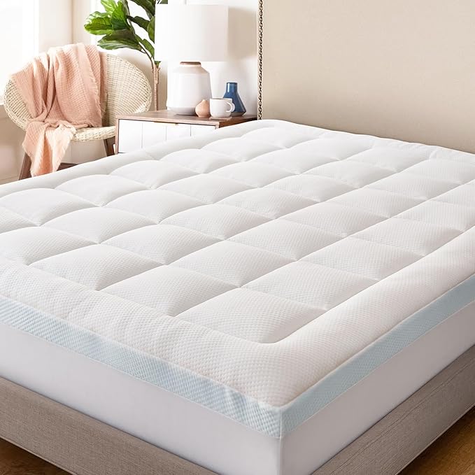 ELEMUSE Queen Size Dual Layer 3 Inch Memory Foam Mattress Topper for Pressure Relief, Breathable Pillow Top Mattress Pad with Deep Pocket, Enhanced Support, Non-Slip Design & Removable & Washable