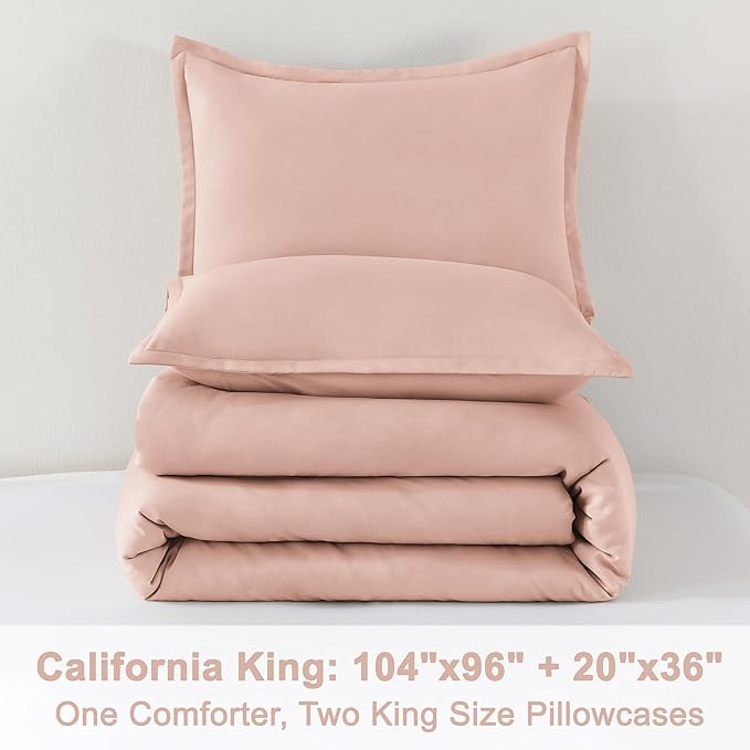 Litanika Blush Pink Comforter California King Size, 3 Pieces Cal King Lightweight Solid Bedding Comforter Set, All Season Fluffy Bed Set (104x96In Comforter & 2 Pillowcases)