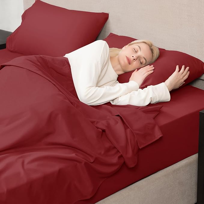 Mejoroom Full Size Sheets - 1800TC Luxury Full Sheets with 16 Inch Deep Pocket - Premium Bedding Collection - Extra Soft, Breathable, Wrinkle, Fade & Stain Resistant - 4 Piece (Full, Burgundy)