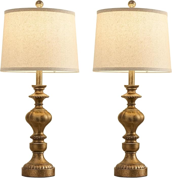 27.5" Farmhouse Table Lamps Set of 2 Bedside Nightstand Lamp with USB C+A Ports & AC Outlet, 3 Way Dimmable Touch Lamps for Bedroom Living Room Office Rustic Lamp (Rotary Switch-Copper)