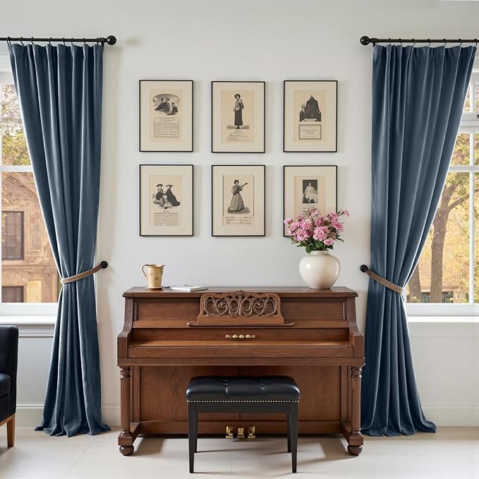 Lazzzy Velvet Blackout Curtains Thermal Insulated Room Window Drapes Super Soft Luxury Curtains for Living Room Bedroom Rod Pocket 2 Panels, Dark Slate, 52" W x 84" L