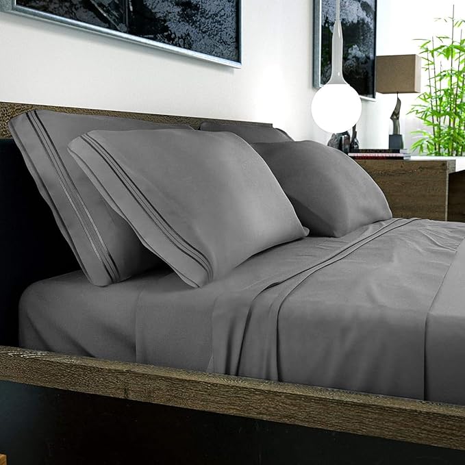 DREAMCARE Queen Sheet Set – 6 pcs Cooling Bed Sheets – up to 15” Deep Sheets Queen Size Bed Set – 2500 Supreme Collection – Extra Soft 100% Brushed Microfiber Hotel Luxury with Side Pocket – D Gray