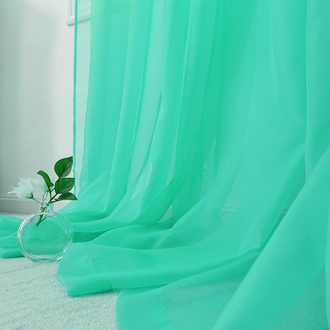 HUTO Turquoise Sheer Curtains 52 by 84 Inches Long Rod Pocket Window Sheer Drapes Home Decor Voile Panels Sheer for Bedroom Living Room Baby Room Nursery 2 Panels
