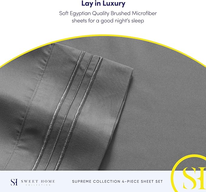 King Size Sheets - Breathable Luxury Bed Sheets with Full Elastic & Secure Corner Straps Built In - 1800 Supreme Collection Extra Soft Deep Pocket Bedding, Sheet Set, EXTRA DEEP pocket - King, Gray