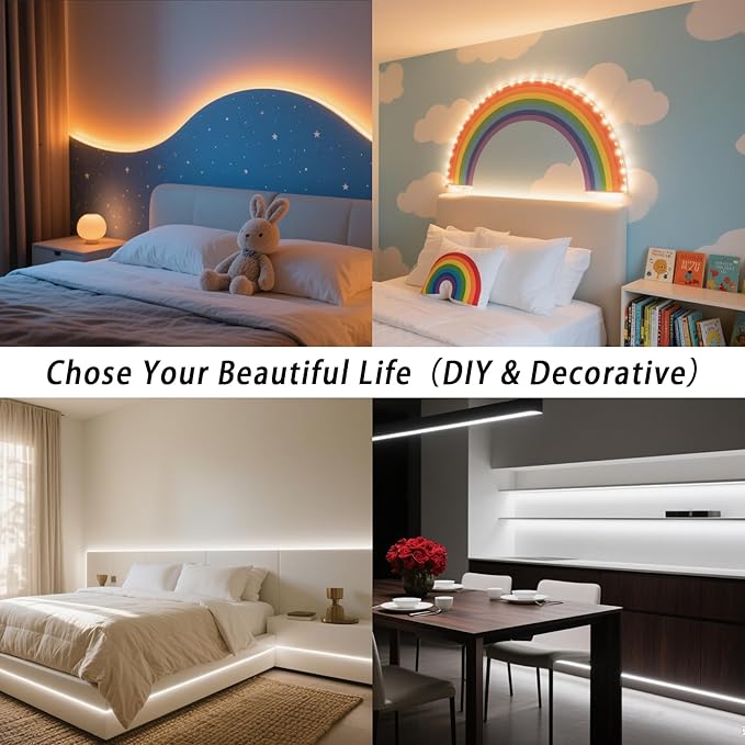 RadiantFlux 32.8ft LED Strip Light with Remote, 3000K-6000K Dimmable Bright Warm White Led Lights Strip, Flexible DC24V Led Tape Light for Bedroom, Kitchen, DIY Lighting