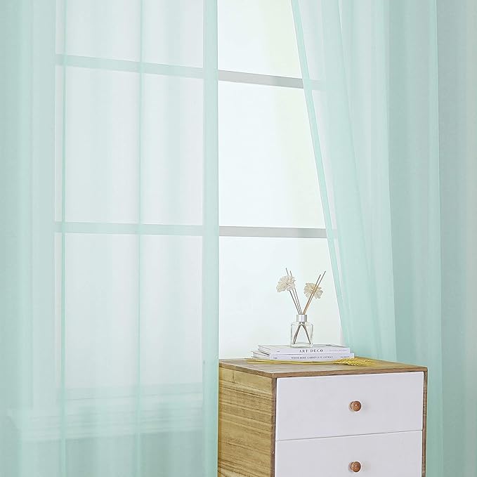 KEQIAOSUOCAI Aqua Sheer Curtain Panels 72 inches Long - Top Grade Grommet Solid Texture Soft Voile Window Drapes for Bedroom Living Room(38 Wide x 72-inch Length,2 Panels,Seafoam Green)