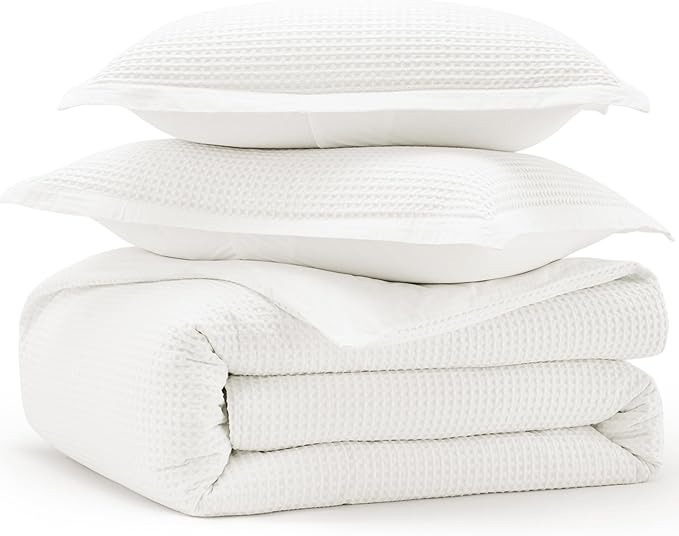 Bedsure Cotton Duvet Cover Full - 100% Cotton Waffle Weave Coconut White Duvet Cover Set, GentleSoft™ and Breathable Bedding Set for All Season, 3 Pieces, 80"x90"