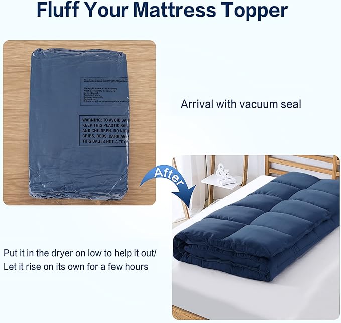 SOPAT Mattress Topper Full Size Extra Thick Mattress Pad 8-21" Deep Pocket Soft Down Alternative Fill Mattress Protector Pillow Top Mattress Cover (54x75 Inches, Navy Blue)