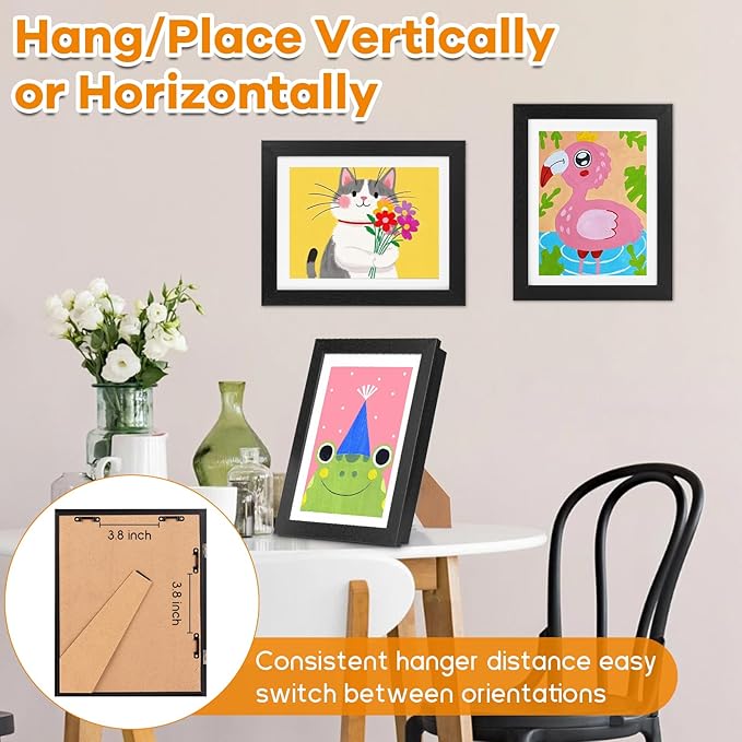 8 Pack Kids Artwork Frames Changeable 8.5 x 11 Inch Children Art Projects Kids Art Frames Front Opening Picture Display Frame, Black