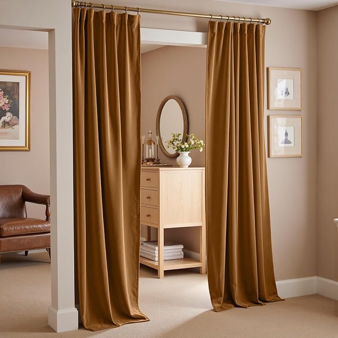 Lazzzy Gold Velvet Curtains Blackout Curtain Thermal Insulated Curtains for Bedroom Living Room Darkening Super Soft Luxury Drapes Sondproof Privacy Set of 2 Panels 52 by 90 Inch Gold Brown