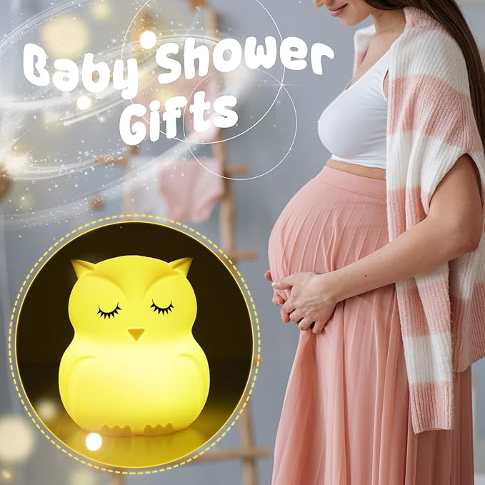 LED Night Light for Kids Cute Sleepy Owl Bedside Lamps - Convenient for Reading & Soothe Baby to Sleep Training Nursery Lights Up Toddler Bed Room Dimming & Timer &Rechargeable Decor Gifts for Women