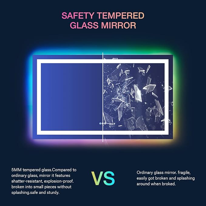 LOAAO 77"X36" LED Bathroom Mirror with Lights, Anti-Fog, Dimmable, RGB Backlit + Front Lighted, Bathroom Vanity Mirror for Wall, Memory Function, Waterproof, Tempered Glass