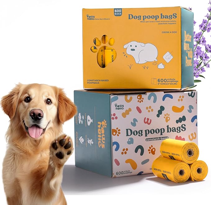 Dog Poop Bags Rolls Biodegradable 100% Leak Proof Thickened Waste Bags - 600 Count 40 Rolls - Cornstarch Based Doggie Poop Bag for Small and Big Dogs(Lavender)