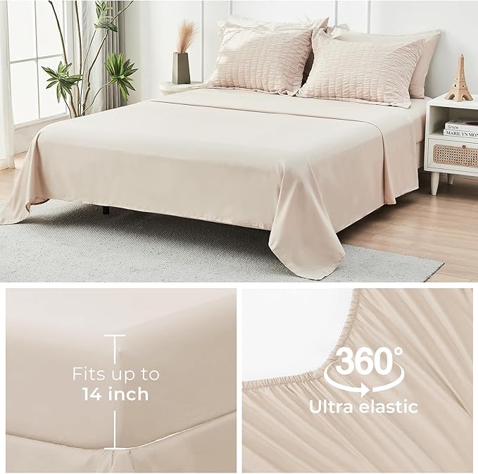 HYMOKEGE Beige Twin XL Comforter Set Seersucker 5 Pieces, All Season Luxury Bed in a Bag for Bedroom, Bedding Set with Comforter, Sheets, Pillowcase & Sham