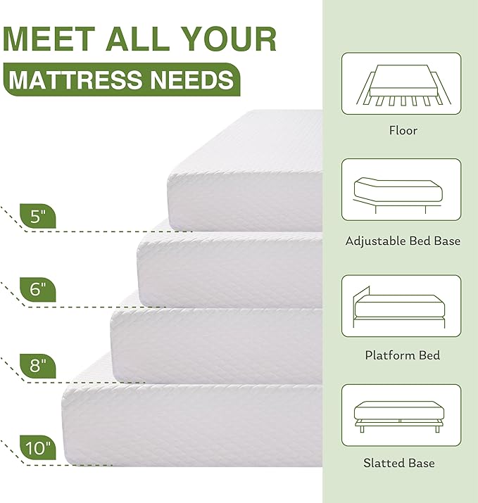 EGOHOME King Size Memory Foam Mattress, 12 Inch Bed Mattress in a Box with Cooling Green Tea Gel, Relieve Pressure with Medium Support, CertiPUR-US Certified, 80''L x 76''W, White
