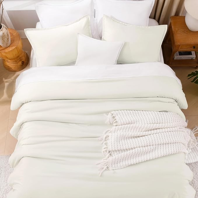 Litanika Comforters Ivory Oversized Queen Size, 3 Pieces Lightweight Solid Bedding Comforter Set, All Season Fluffy Bed Set (98x98In Comforter & 2 Pillowcases)