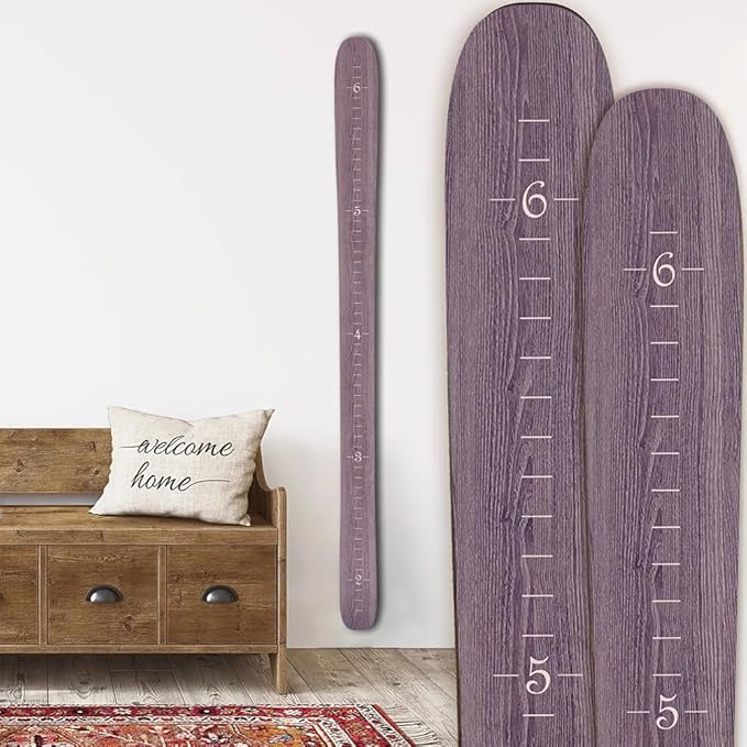 Headwaters Studio Personalized Ski Growth Chart - Wooden Growth Chart for Kids Room & Home Decor, Ski-Themed Wall Decor, Personalized Wooden Ski Ruler Warm Gray- 58"" x 4.5""