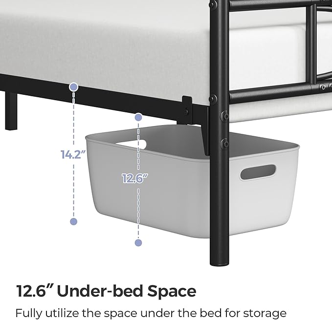 Yaheetech Metal Queen Platform Bed Frames Mattress Foundation with Storage/Curved Design Headboard/NO Box Spring Needed/Heavy-Duty Support/Easy Assembly, Queen, Black