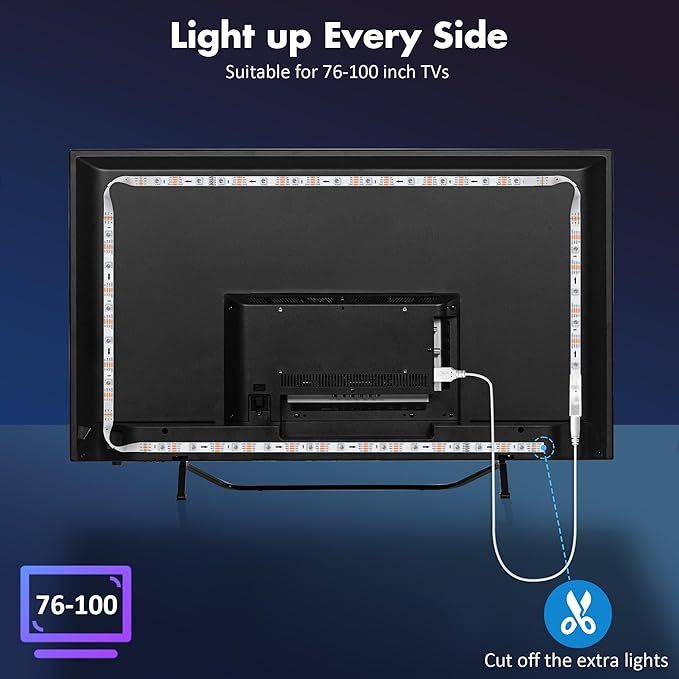 Maylit ICRGB TV LED Backlight, App Control Lights for 76-100in Monitor, Music Sync Color Changing Strip Lights for Home Decor, USB Powered Gaming Accessories Light for Bedroom Room Decor