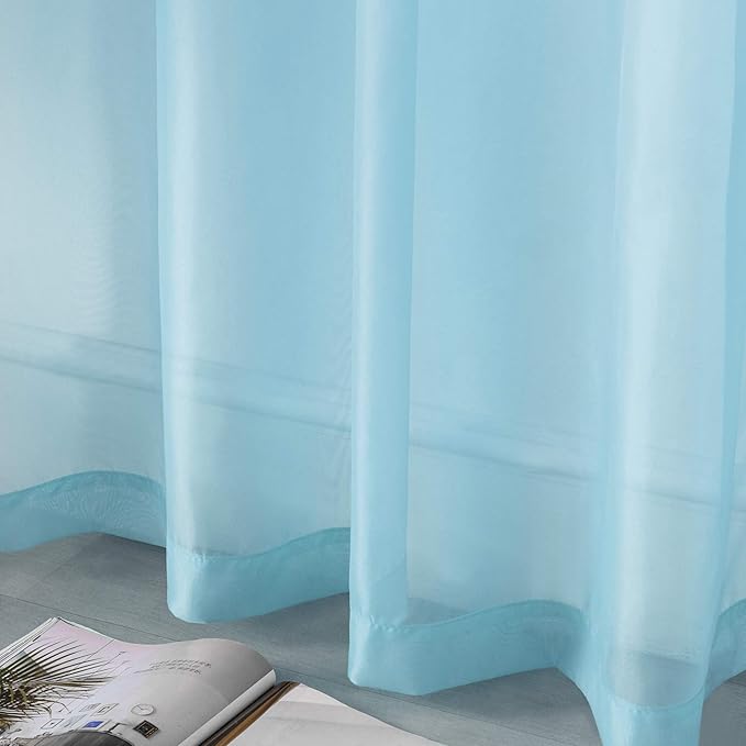 DUALIFE Sky Blue Voile Sheer Curtains Grommet,Look Semi Natural Light Flow Sheer Drapes,Elegant Solid Color Touch Soft Drapes for Living Room Bedroom,Set of 2 Panels 52X120 Inch Long 10 FT Baby Blue