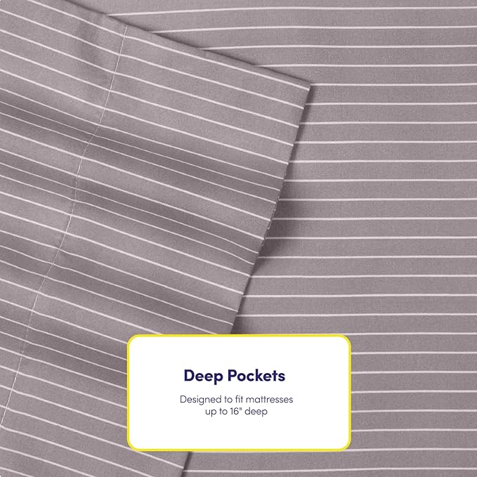 Twin Size Bed Sheets - 4 Piece 1500 Supreme Collection Fine Brushed Microfiber Deep Pocket Twin Sheet Set Bedding - 1 Extra Pillow Cases, Great Value, Twin, Pinstripe Gray (Pack of 2)