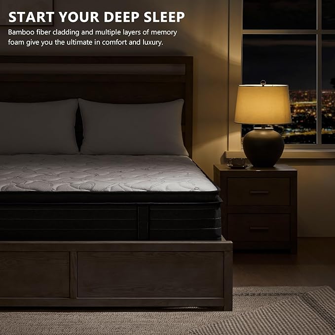 Mattress Queen Size 14 Inch - Memory Foam Hybrid Mattress for Pressure Relief & Motion Isolation - Medium Firm Queen Mattress with Pocketed Coils Breathable Bamboo Cover Certipur-Us Certified