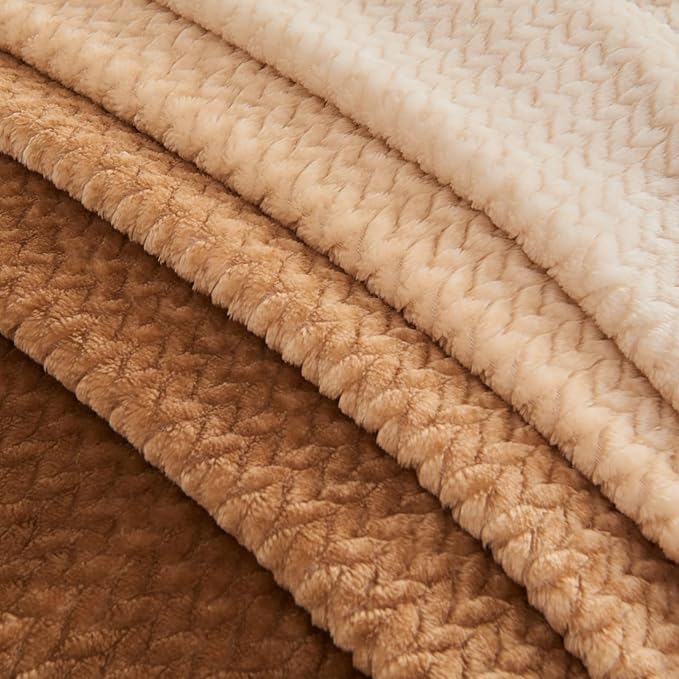 NEWCOSPLAY Super Soft Throw Blanket Ombre Brown Premium Silky Flannel Fleece Leaves Pattern Lightweight Bed Blanket All Season Use (Ombre Brown, Throw(50"x60"))