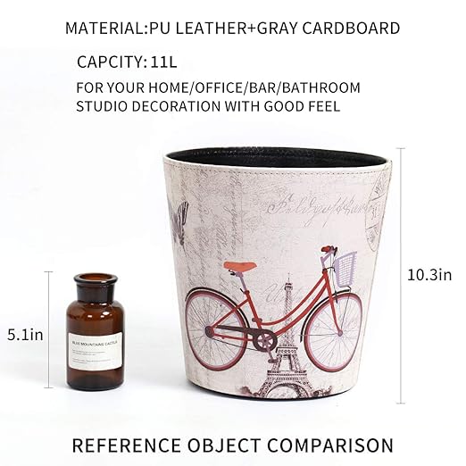 Vintage Decorative Wastebasket,Floral Design Trash Can, Classic Fashion Theme Garbage Bin,Waste Basket For Small Office Baskets,Bederoom Bins,Farmhouse Decor Cans, 2.9 Gallon Wastebaskets(Bicycle)
