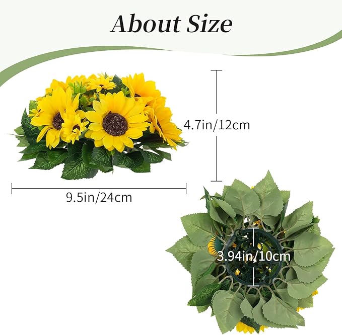 BLOSMON Sunflower Artificial Flowers Ball - 2 Pcs Fake Sunflower Flowers CenterPieces Decoration for Wedding Table Silk Kissing Floral Arrangements for Home Party Event DIY Decor