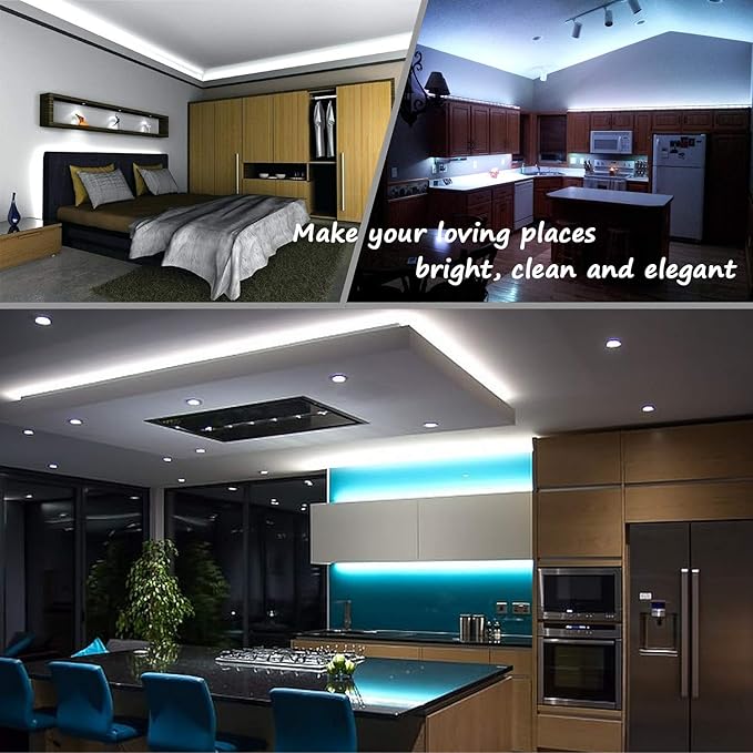 LED Rope Lights, 16ft Daylight White Strip Lights with Clear PVC Jacket, Connectable and Flexible, Waterproof for Indoor Outdoor use, 110V Plugin Tape Lighting with High Brightness 3528 LEDs