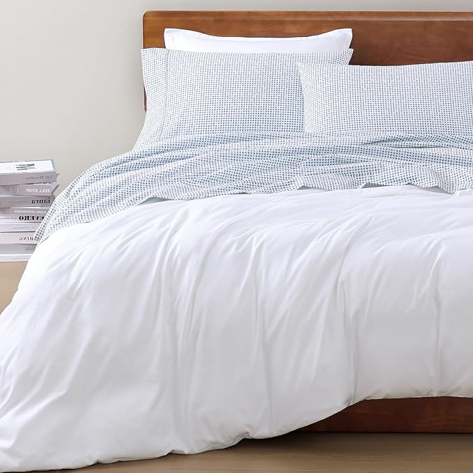 LANE LINEN 100% Organic Cotton Full Sheets Set Soft & Comfy Percale Long Staple Soft Bedding Breathable Fully Elasticized Mercerized Printed Cotton Full Size Set - Polka Dot
