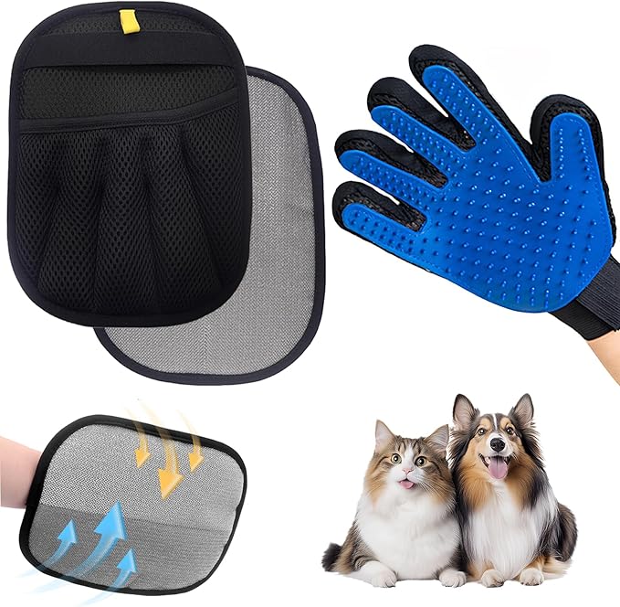 Pet Hair Removal Glove, Cats Dogs Grooming Gloves Pet Hair Removal Tool, 2025 Upgrade Reusable Pet Hair Remover Glove(1 Pet Grooming Glove & 1 Cleaning Glove)